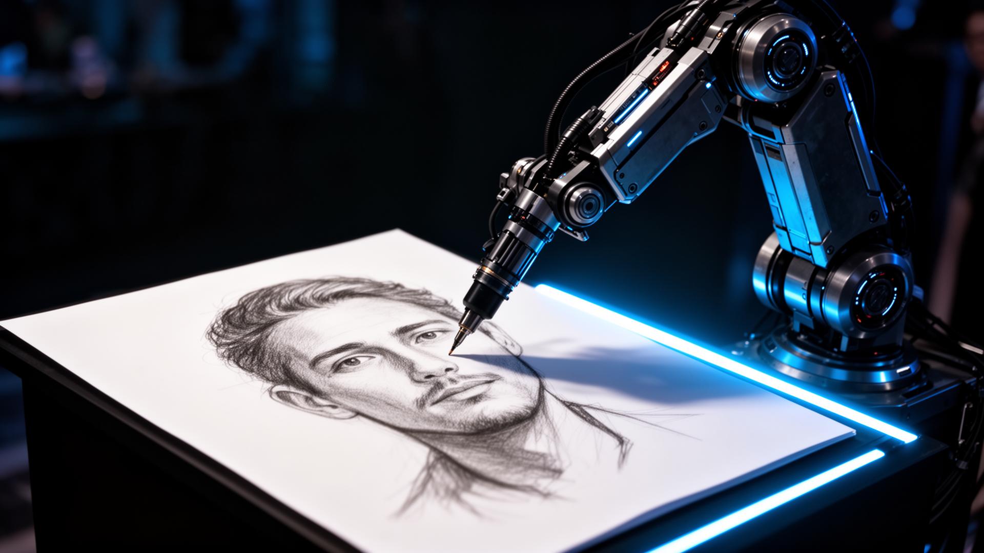 Robotic arm drawing a sketch portrait